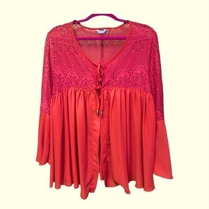 Kaktus Vibrant Lace Coral Cardigan